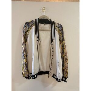 Gilded Intent by BKE Women White Patterned Sleeve Bomber Jacket Large GMKR14558